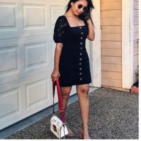 Free People Dresses & Skirts - Free People Daniella Eyelet Lace Mini Dress Cottage Boho Prairie Black Size 0 XS